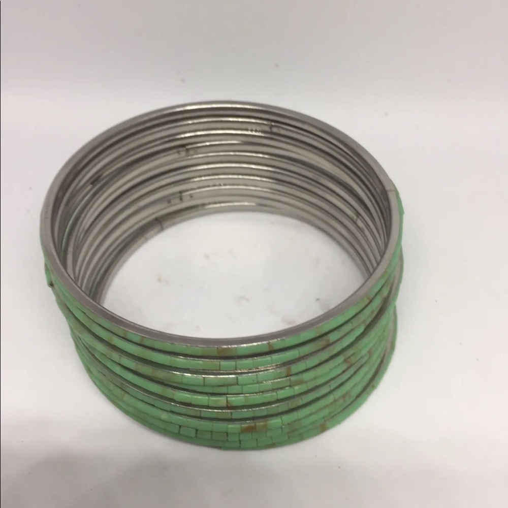 Stack Of 10 Bangles Bracelets Inlaid She’ll Handmade Turquoise - Picture 6 of 14